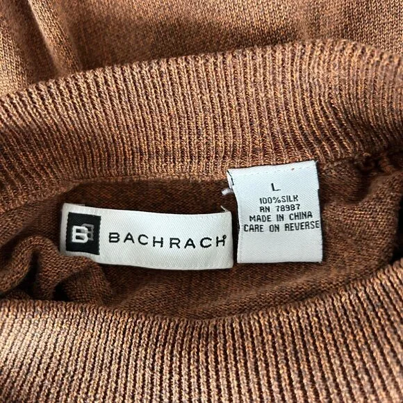 Bachrach Men’s 100% Silk Crewneck Shirt Brown Size L Sleek Elegant - Picture 5 of 5
